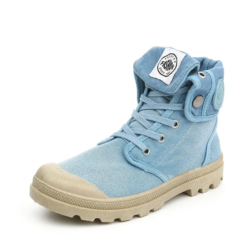 Boots Woman Ankle Canvas Shoes Women Military Motorcycle Riding Boots Spring and Autumn Europe Quality Retro Flanging Shoes