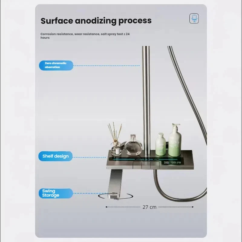 Restroom Piano Keys Shower Set Household Bathroom Multifunctional Hot Cold Water Digital Display Pressurize Shower System Set