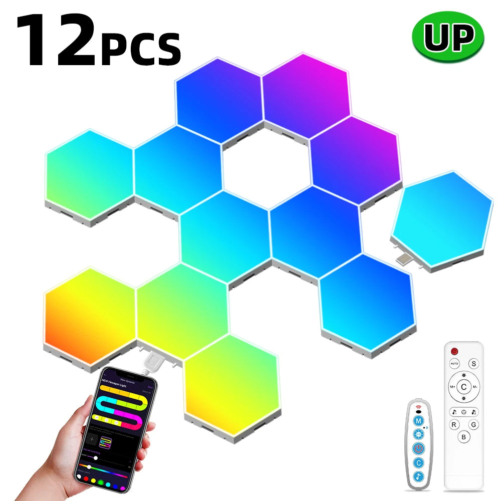 Smart LED Hexagonal Wall Lamp Quantum Panel Music Sync APP Control for Game Room Bedroom Living Room Decor Birthday Christm Gift