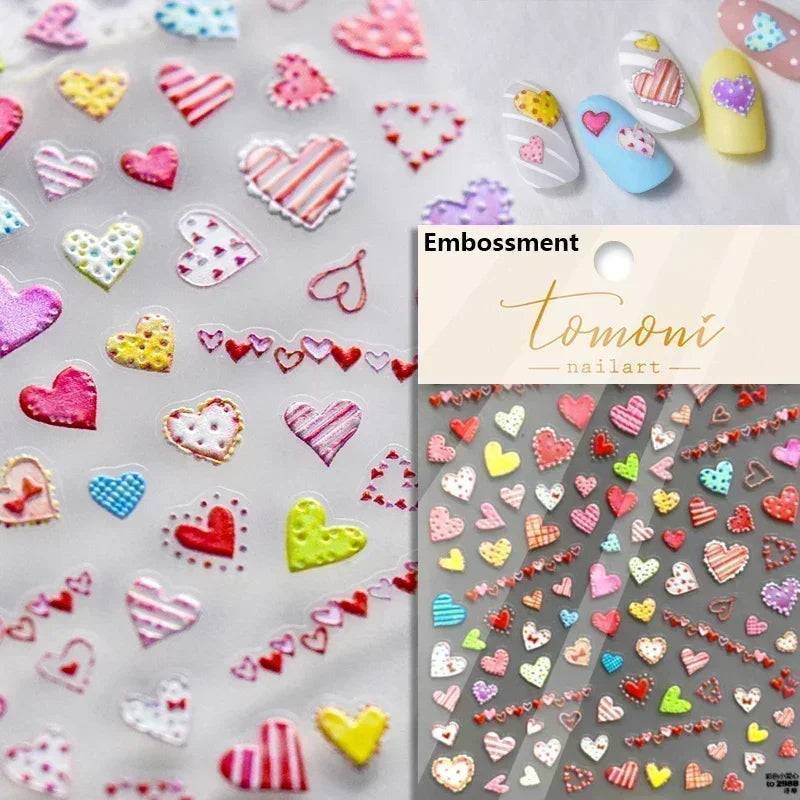 5D Gradient Love Gem Glitter Love Heart Colorful Cat's Eye Rhinestone Soft Self Adhesive Nail Art Stickers Shiny Manicure Decals