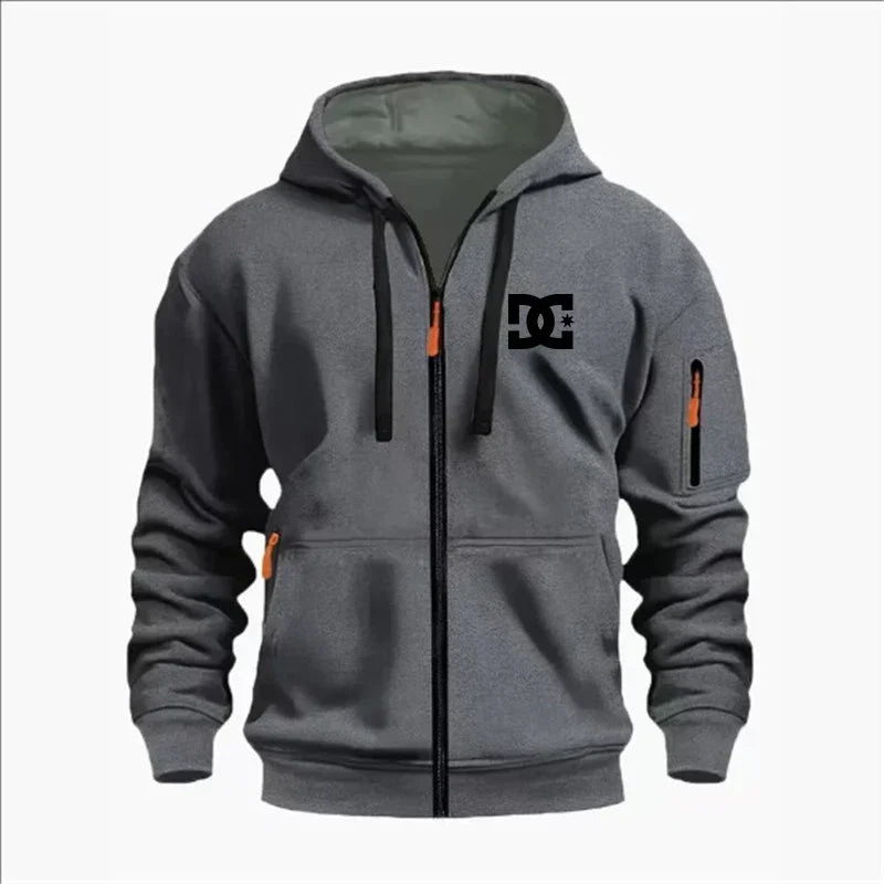 Spring and Autumn Men's Casual Sports Hoodie, Fashionable Arm Pocket Drawstring Hoodie Men's Loose Long-sleeved Shirt Pullover