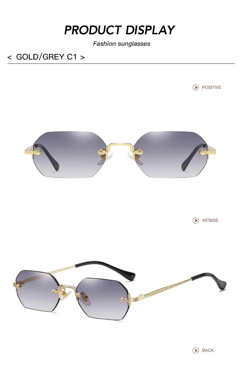Vintage Rimless Polygon Sunglasses Women Men Luxury Brand Designer Popular Travel Small Frame Sun Glasses Ladies