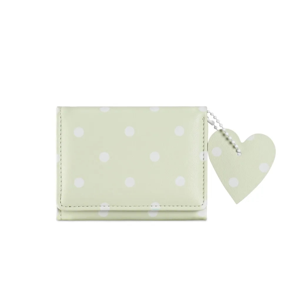 Mini Bifold Women's Wallet, Polka Dot PU Multi-functional Key Hanging Card Holder Purse for Daily Outing Small Gift