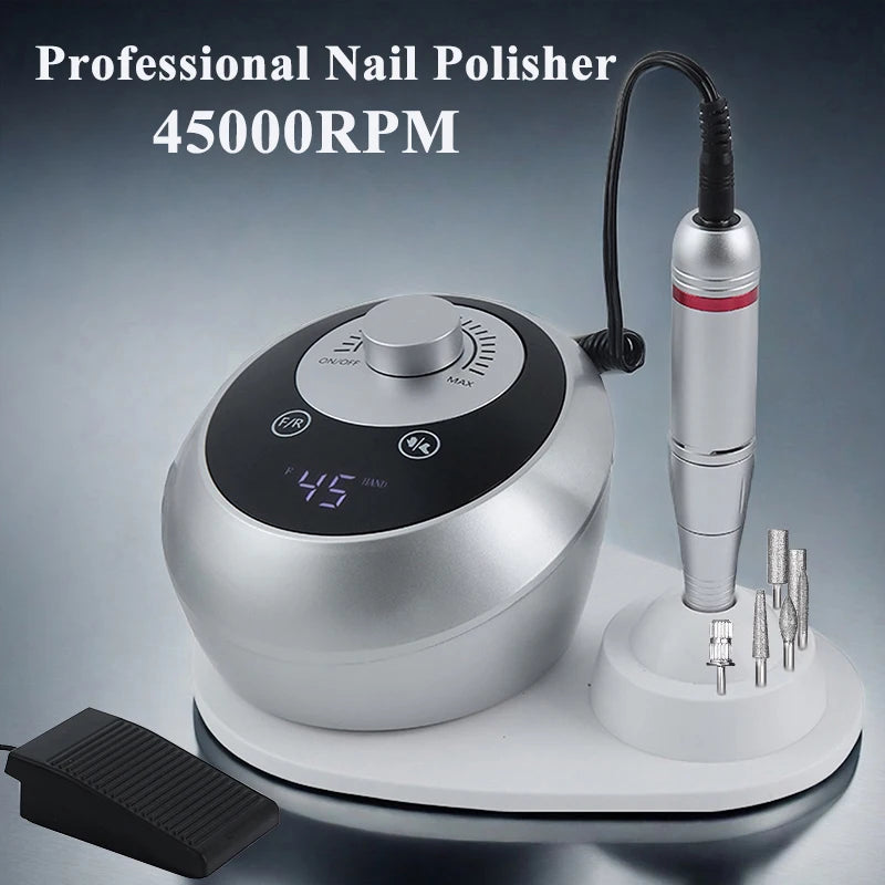 45000RPM Professional Manicure Drill Machine Electric Nail Lathe Sander File for Gel Nails Polishing Home Manicure Salon Tools