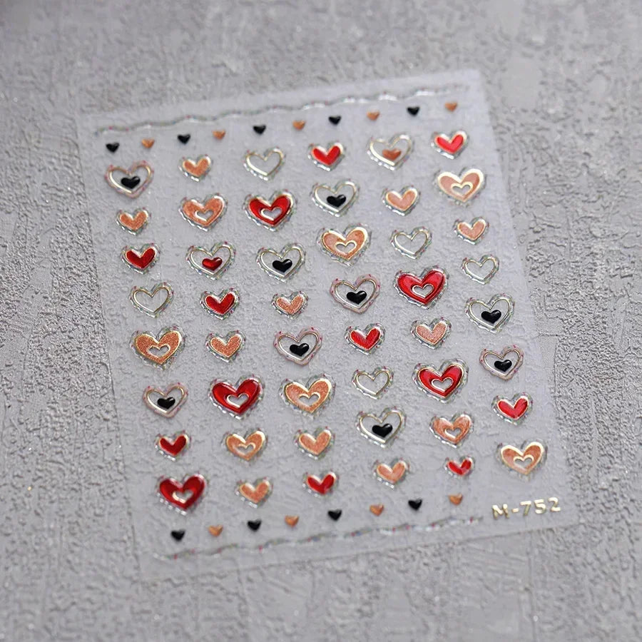 5D Gradient Love Gem Glitter Love Heart Colorful Cat's Eye Rhinestone Soft Self Adhesive Nail Art Stickers Shiny Manicure Decals