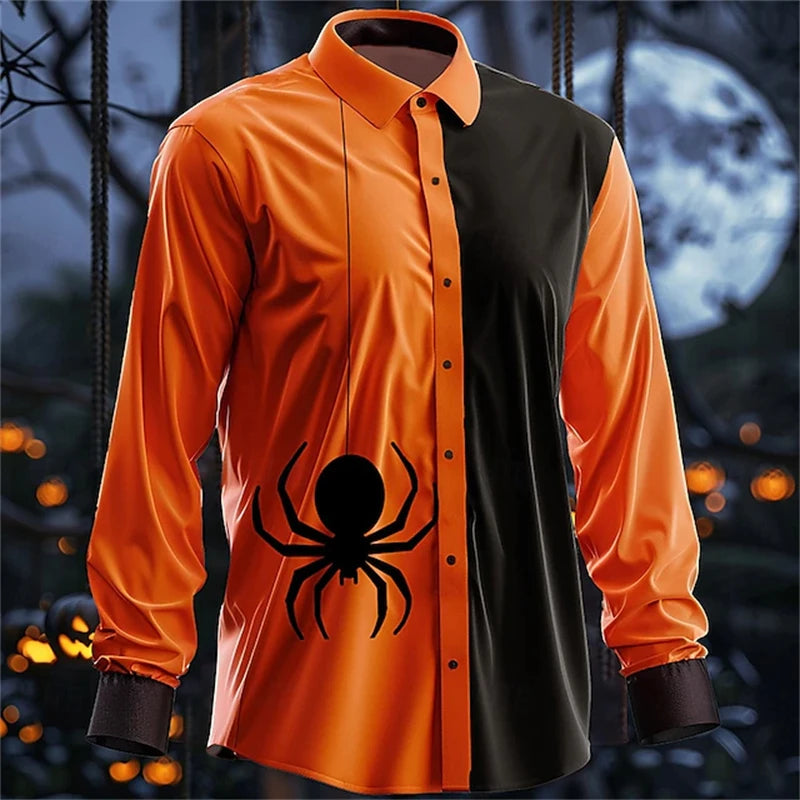 2026 Halloween Fun New Fall and Winter Yellow Shirt Halloween Party Fashion Men's Long Sleeve Tops Temperament Button Down Shirt