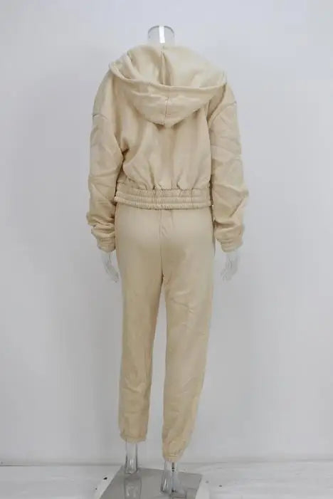 Ladies Tracksuit Zippered Hooded Jogger Tracksuit Thermal Lined Trousers Tracksuit Fashionable Athleisure Cozy Ensemble