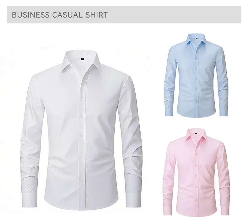 Men's Four-sided Elastic Solid Color Non-iron Shirt Anti-wrinkle Business Shirt