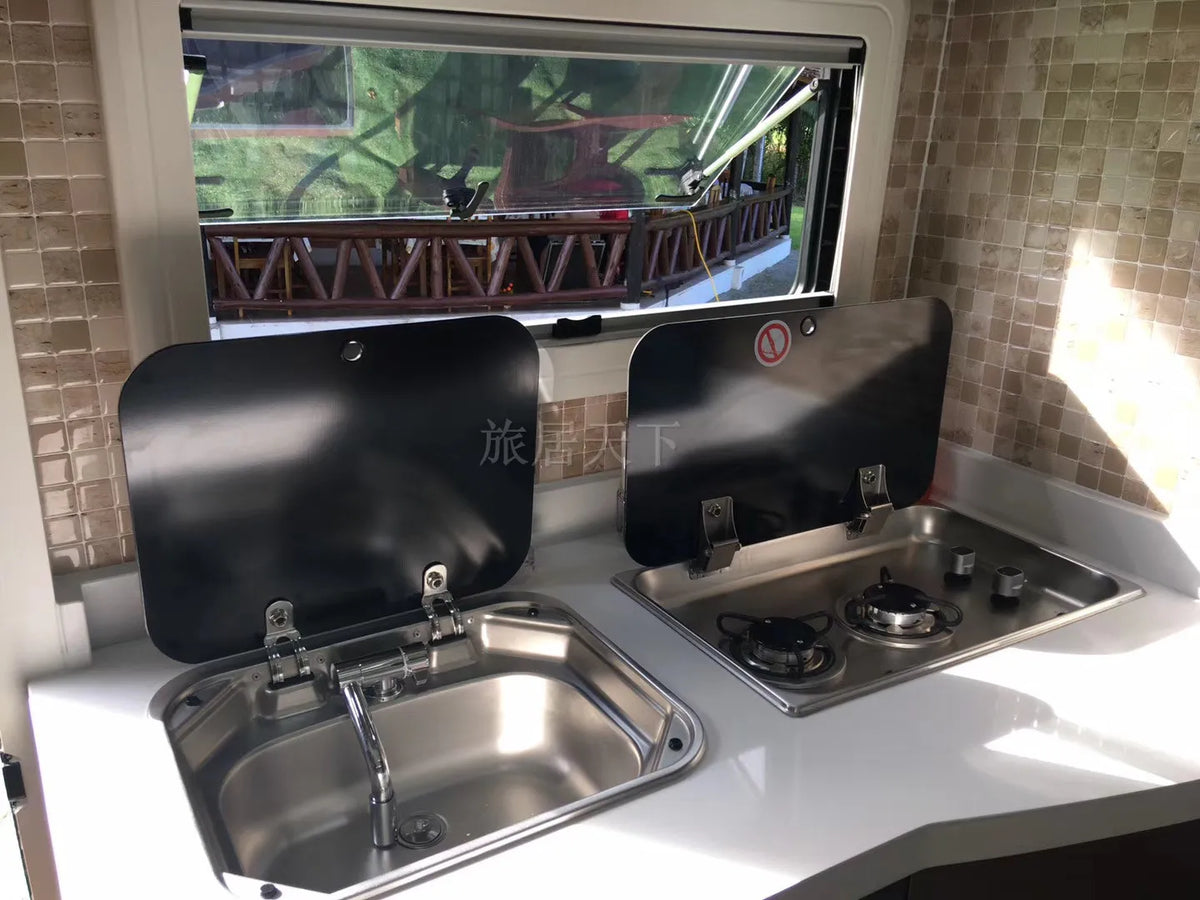 RV gas stove, trailer trailer trailer bed car converted sojourner, covered stainless steel double head stove, gas stove
