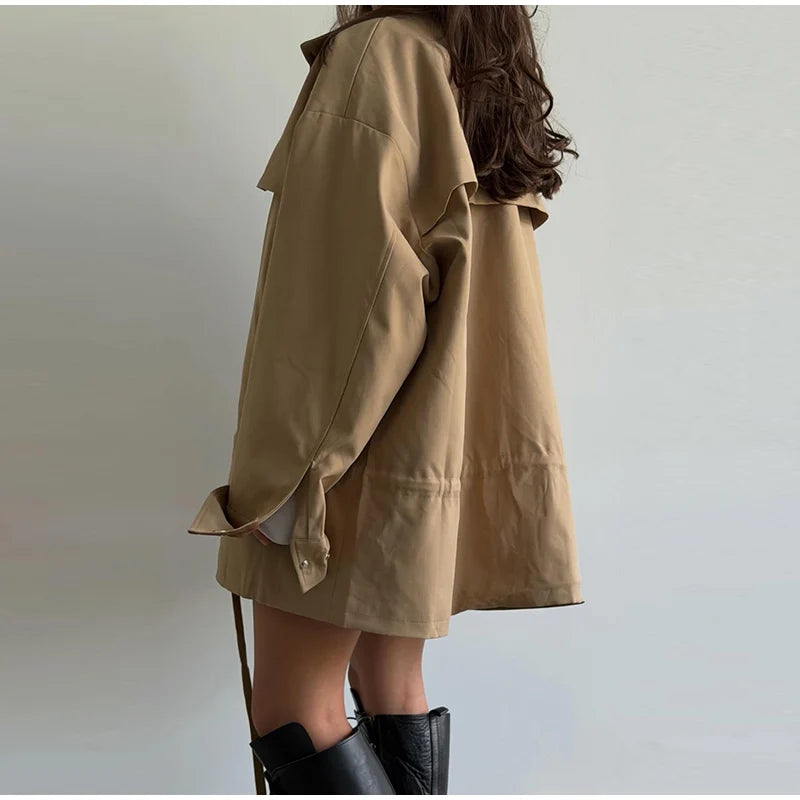 Lapel Women's Outerwear Waist Cinching Belted Jacket Drop Shoulder Cropped Cargo Trench Coat Meilaid Style Daily Fashion Wear