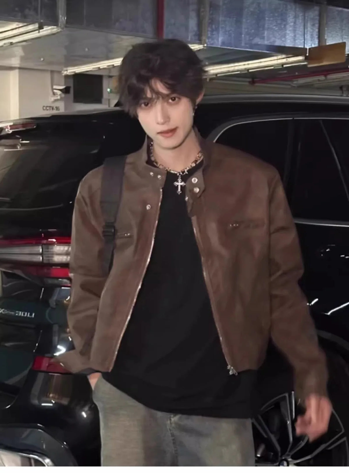 Men's Pu Leather Jacket Autumn Maillard Style Shoulder Pad Jacket Cool Retro Brown Moto Short PU Leather A2 Flight Jacket