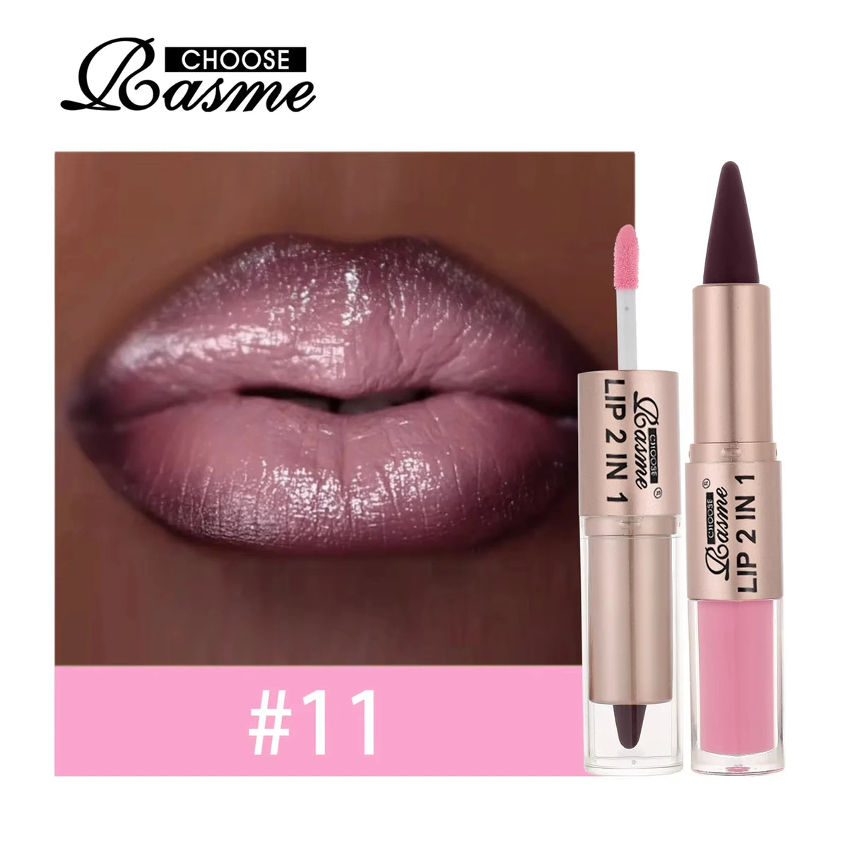 2 in 1 Dual End Matte Lip Liner Pencil & Shiny Mirror Lip Gloss Waterproof Long Lasting Lip Cosmetics for Smooth Application