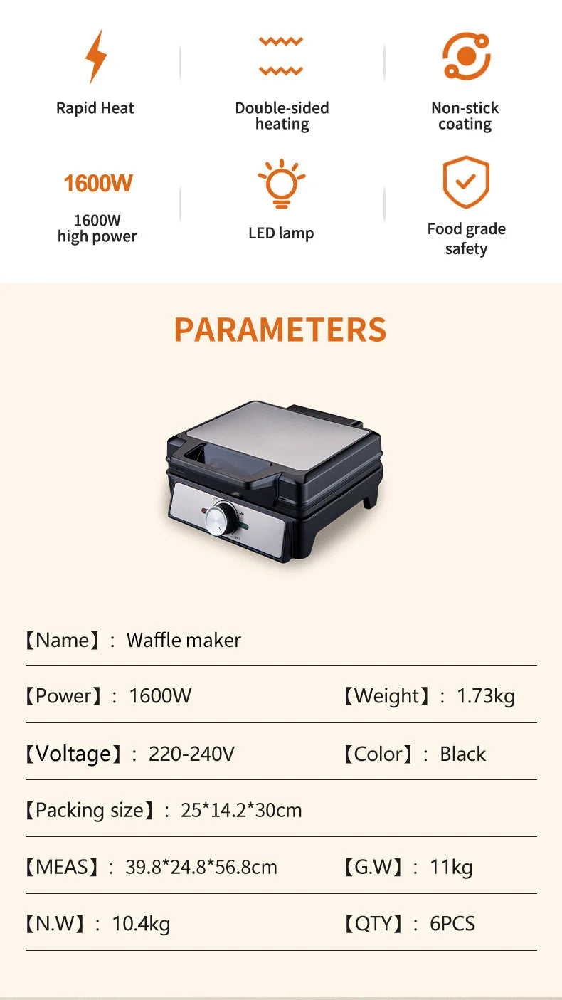 Electric Waffle Maker 2-Gram Non-Stick Commercial Waffle Maker 1500W 220V