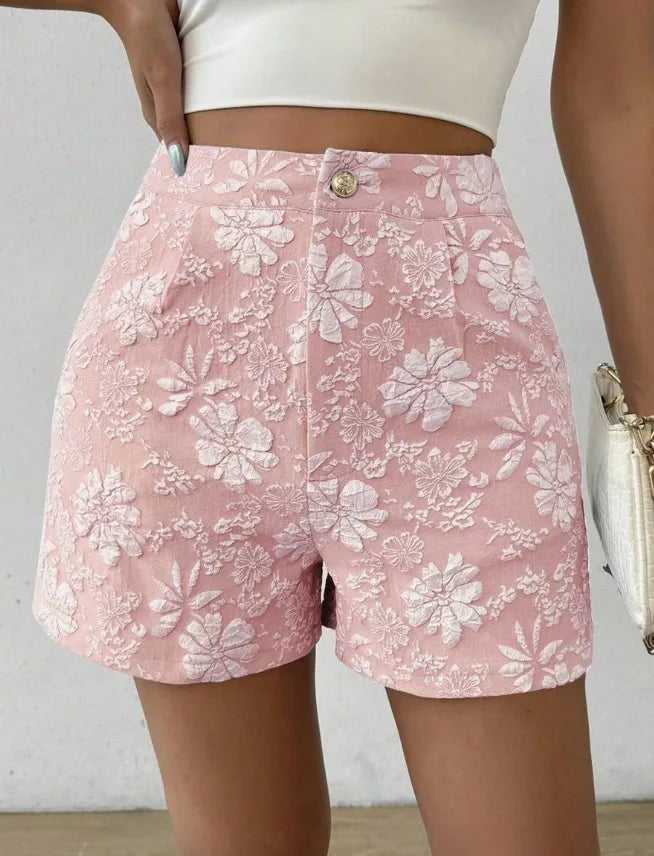 Women's Retro Jacquard High Waist Straight Shorts Summer Breathable Street Casual Hot Pants Versatile Bottoms for Daily Vacation