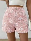 Women's Retro Jacquard High Waist Straight Shorts Summer Breathable Street Casual Hot Pants Versatile Bottoms for Daily Vacation