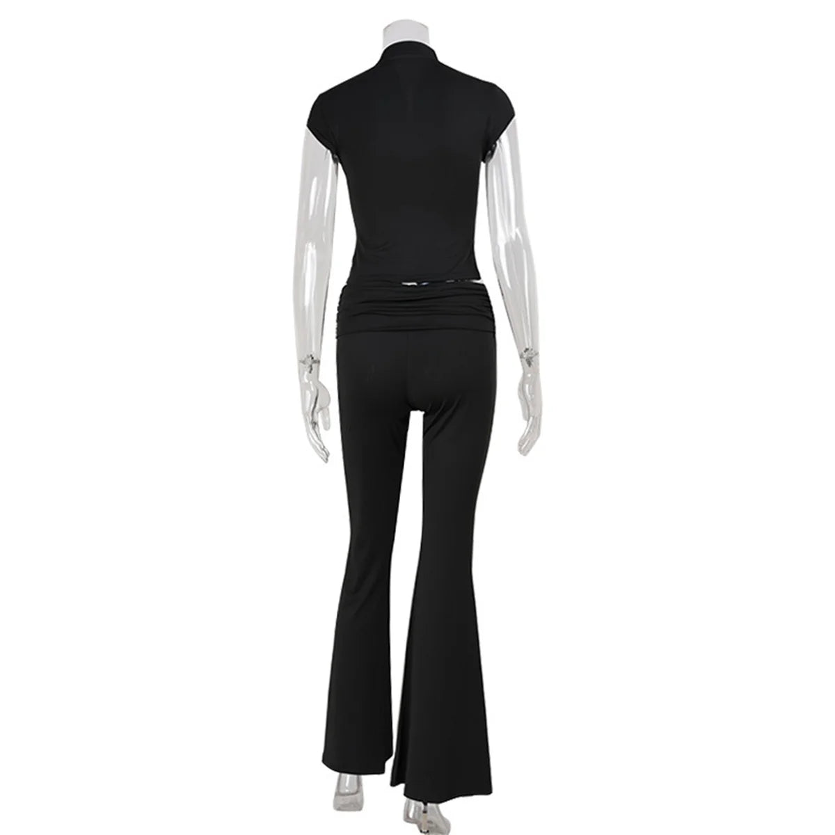 Women Fashion Sexy Short Sleeves Suit Casual Sheath Hollow Out 2 Pieces (Tops+Long Pant) Matching Sets Female Street Tracksuit