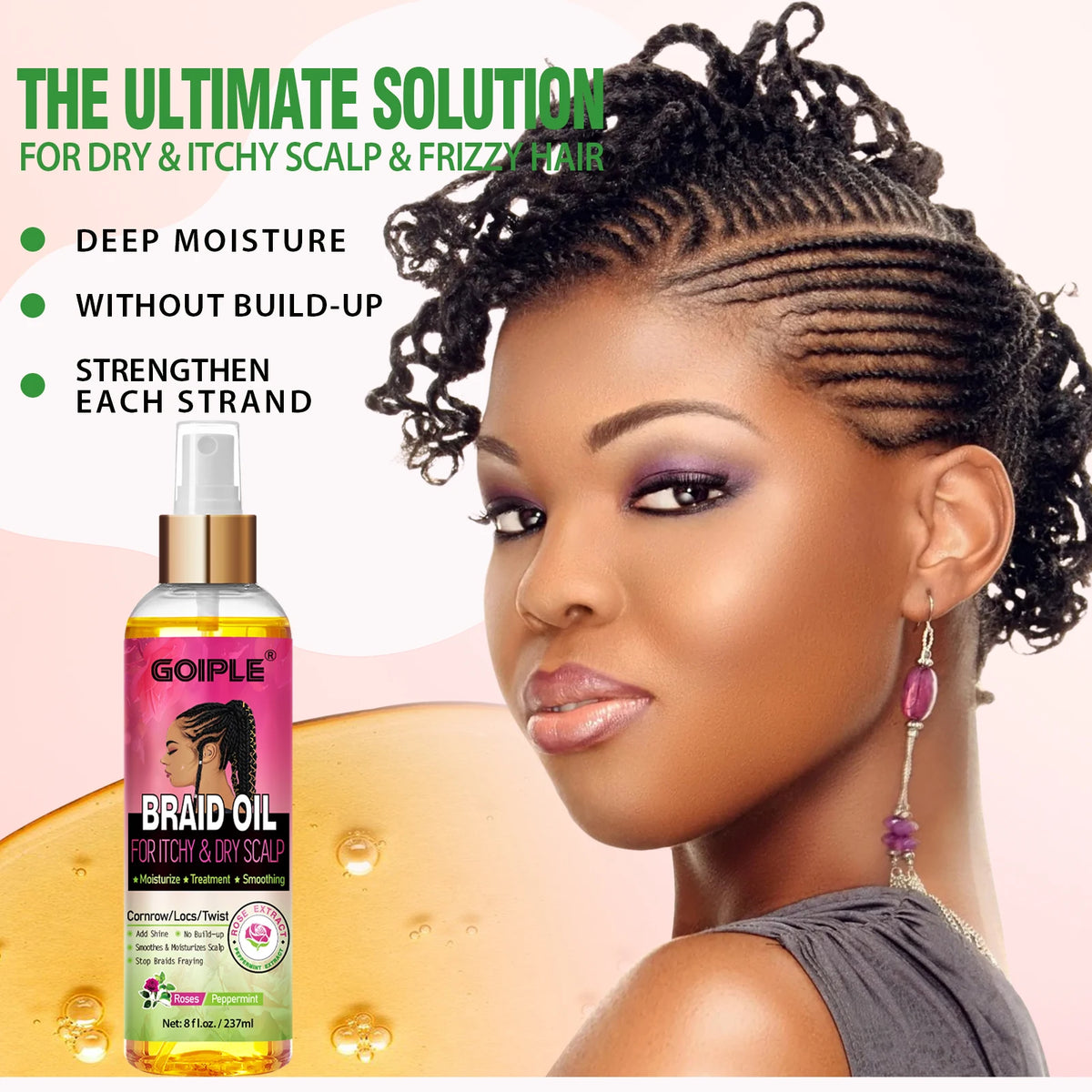 GOIPLE Natural Rose Extract Braid Oil For Itchy Dry Scalp Cornrow Locs Twist Add Shine Smoothes Moisturizes Hair Care Oil