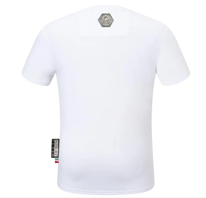 2025 Summer New Luxury Men's Fashion Skull Design Rhinestones T-Shirt Pure Cotton Crew-Neck Casual High Quality