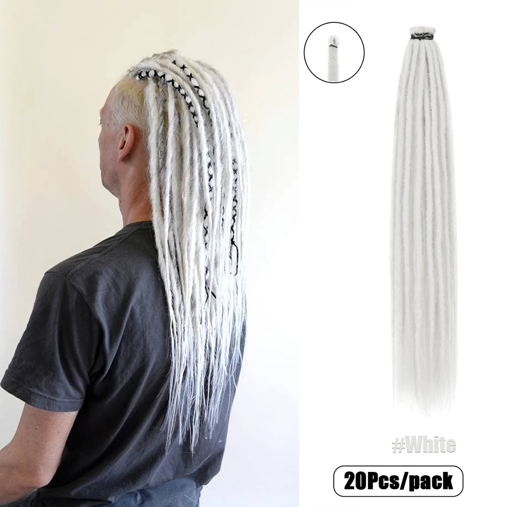 20Strands 24 Inch Synthetic Dreadlock Extensions Ombre Black 0.6cm Width Single Ended Hippie Reggae Style Crochet Hair for Men