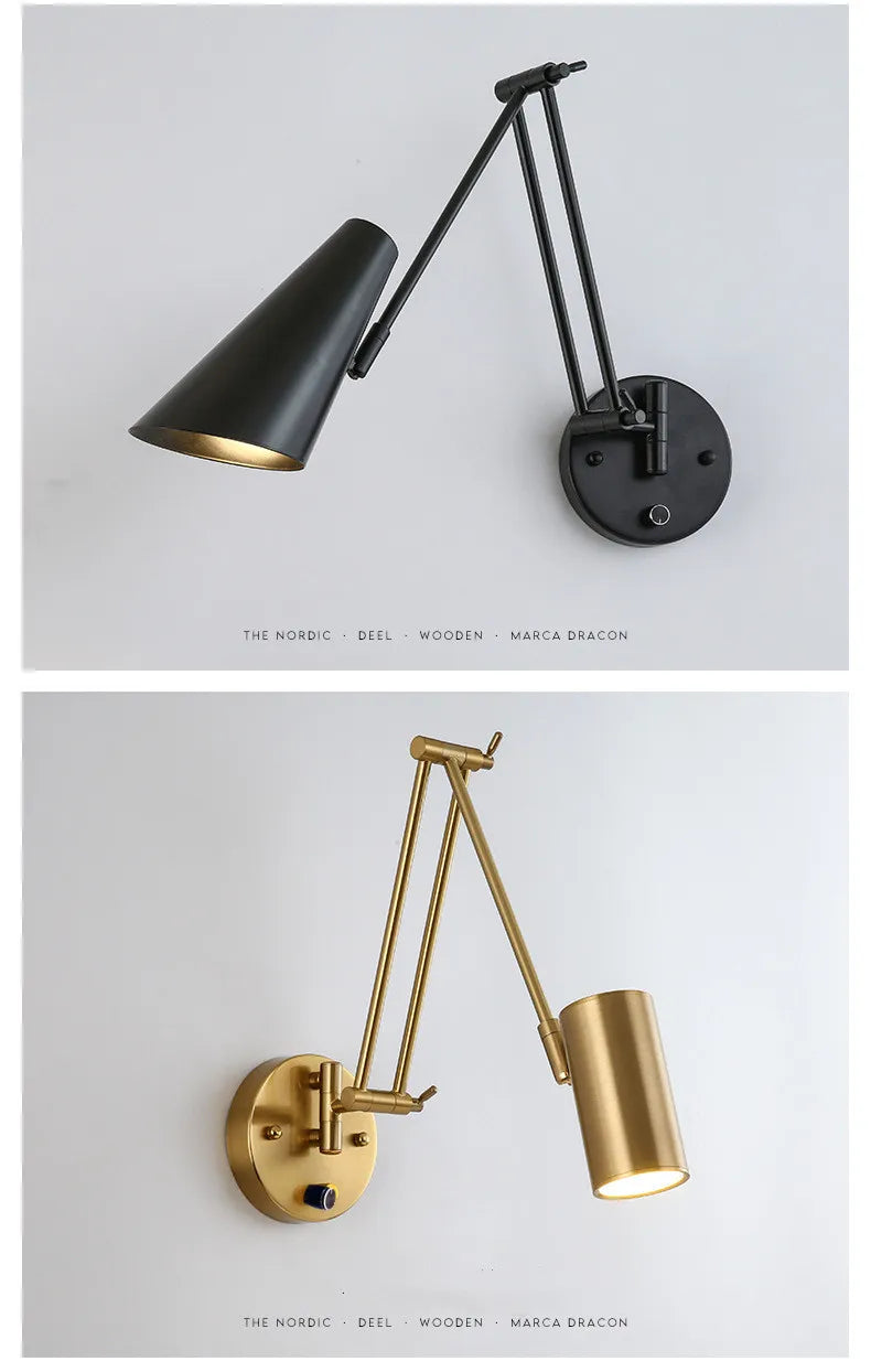 Led Dimmable Wall Lamp Bedroom Bedside Reading Light Folding Telescopic Switch Modern Creative Study Rocker Wall Light Fixture