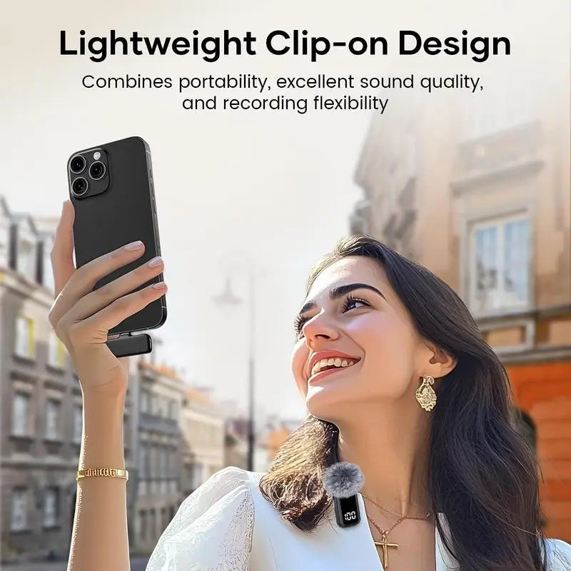 Clip‑On Wireless Lavalier Lapel Microphone Kit, LED Battery Indicator Charging Case, 36‑Hour Long Working Time, DSP Noise Reduction, 135‑Ft Transmission Range, Plug‑And‑Play Mic Compatible With IPhone, IPad, Android