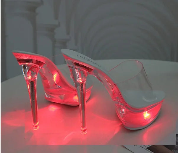 Women's Led Illuminated Sandals Clear Heel Slippers 15CM Sexy Led light Heels LFD-190