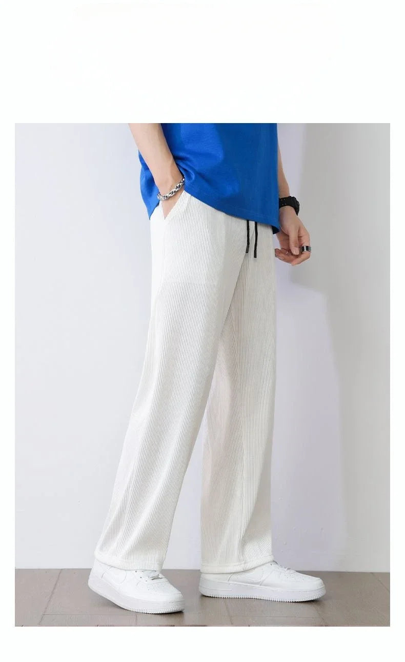 Summer White Casual Pants Men's Ice Silk Pants Men's Drape Floor Mop Pants  Korean Straight Loose Wide Leg Long Pants