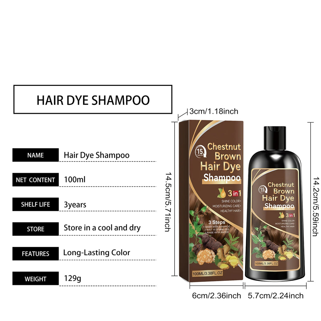 Natural Plant-Based Hair Coloring Shampoo Moisturizing Coverage Gray Hair Long-Lasting Black Color 3 in 1 Black Hair Dye Shampoo
