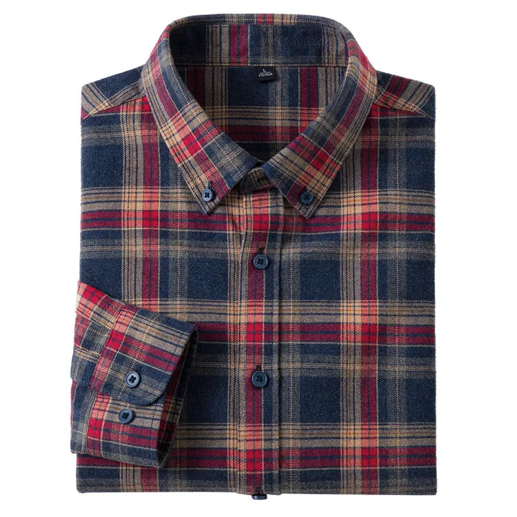100% Cotton Flannel Shirt Long Sleeve, Plaid Winter Casual Shirt, Anti-Wrinkle Soft Brushed Fabric, Multi-Color Sizes M-4XL