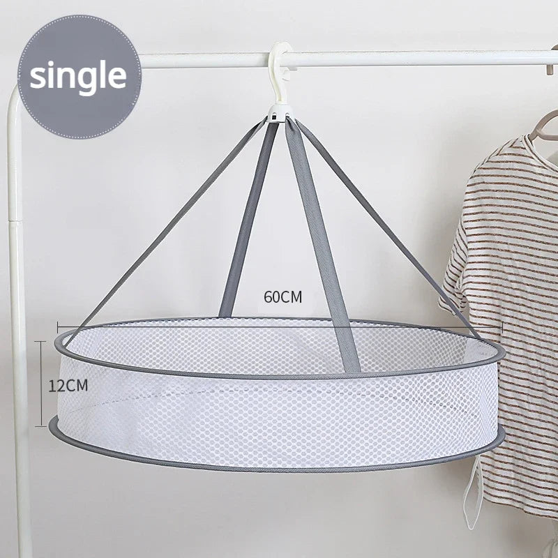 1/2 Layer Clothes Dryer Basket With Hanging Hook Fine Mesh Polyester Household Towels Foldable Baby Sweater Drying Rack For Home