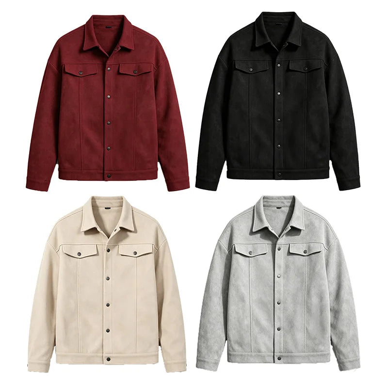 Men Loose Short Shacket Soft Brushed Fabric Autumn Winter Business Daily Casual Fake Decor Chest Flap Lapel Fashion Outer Jacket