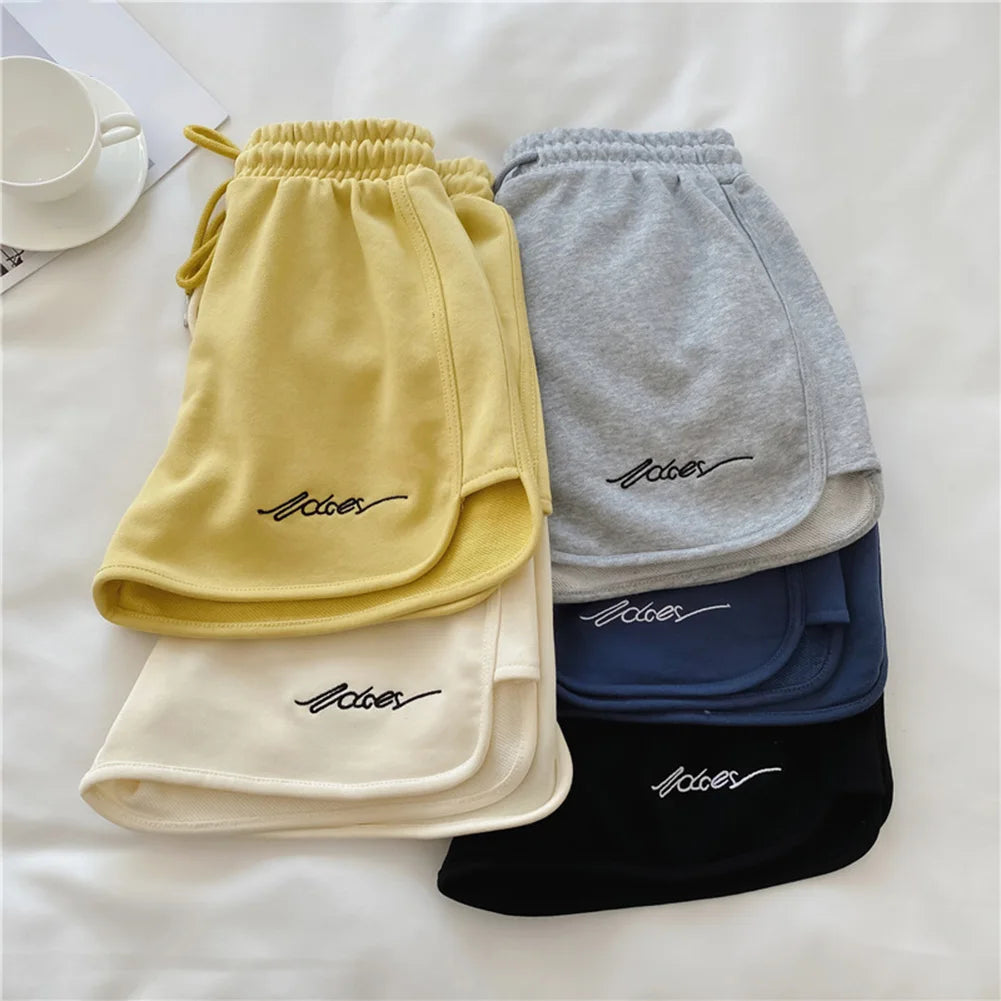 High-Waisted Elastic Women Sports Shorts for Running Fitness Casual Home Use Loose Fit Polyester Spandex Shorts