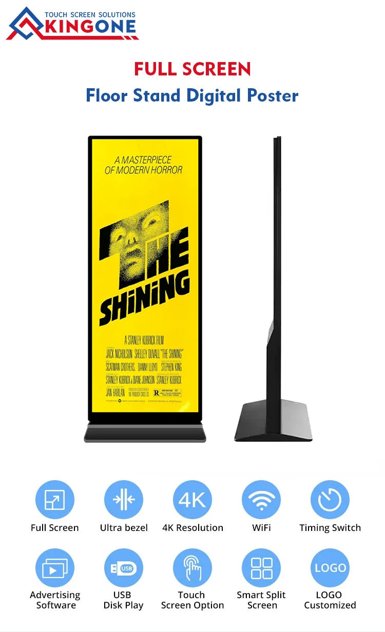 OEM 70 75 86 inch vertical full screen LCD kiosk floor rack advertising display totem indoor digital signage poster