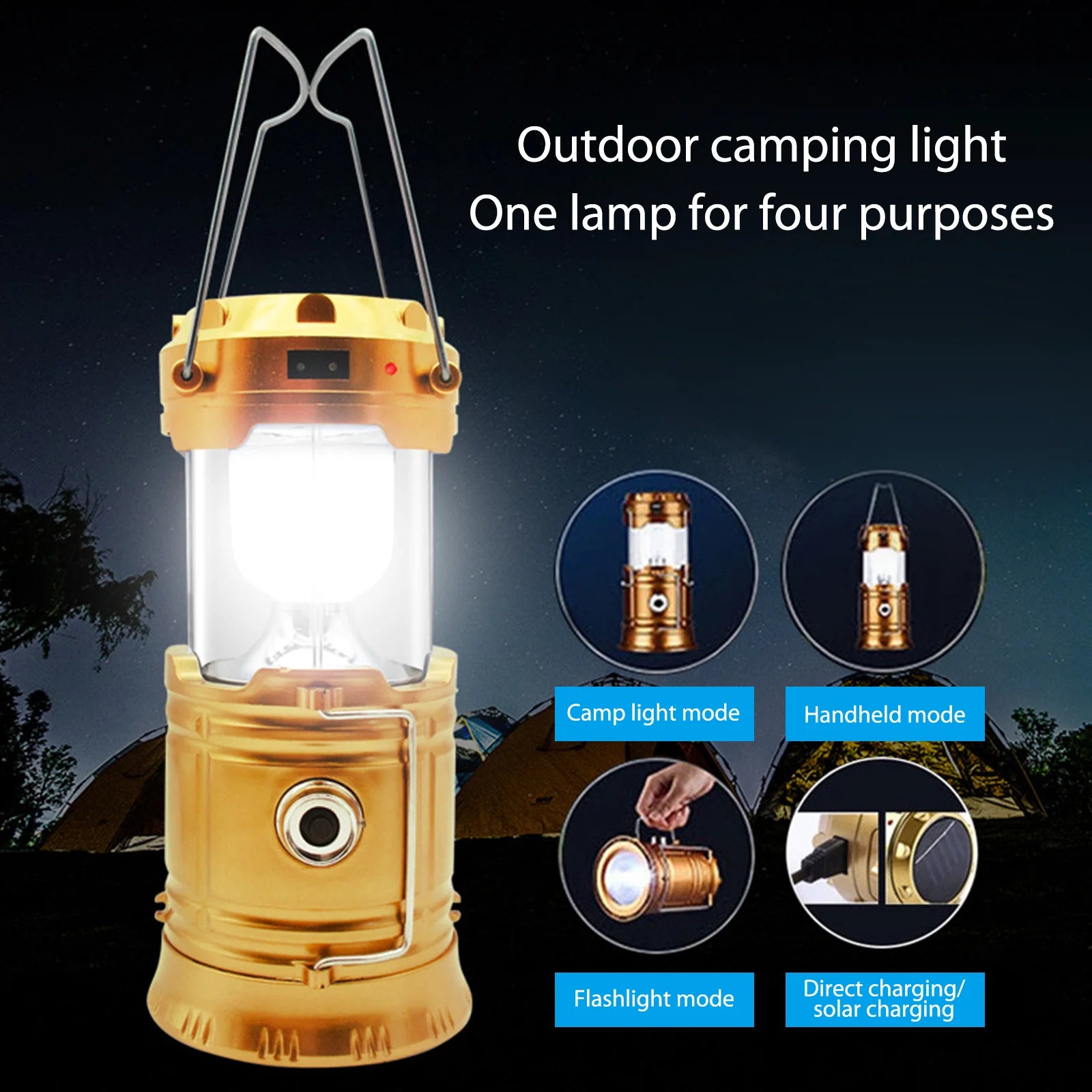 RTS Portable Multifunctional Waterproof Camping Lamp Usb Rechargeable Led Camping Lights Solar Camping Lantern