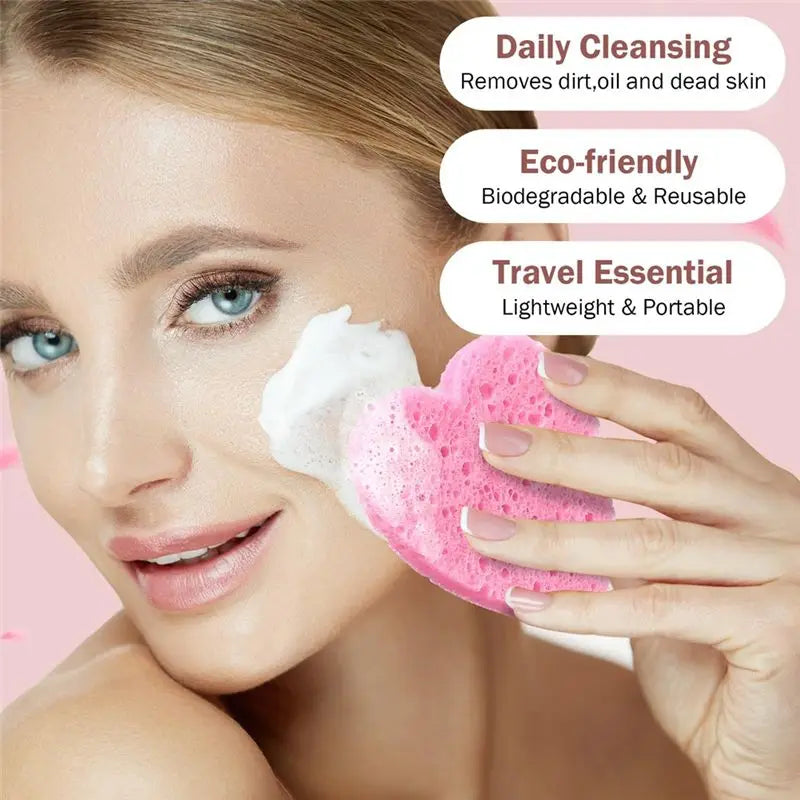 BAAG-100 Count Compressed Facial Sponges Heart Shape Face Sponges Natural Facial Cleansing Sponges Pads Pink For Cleansing