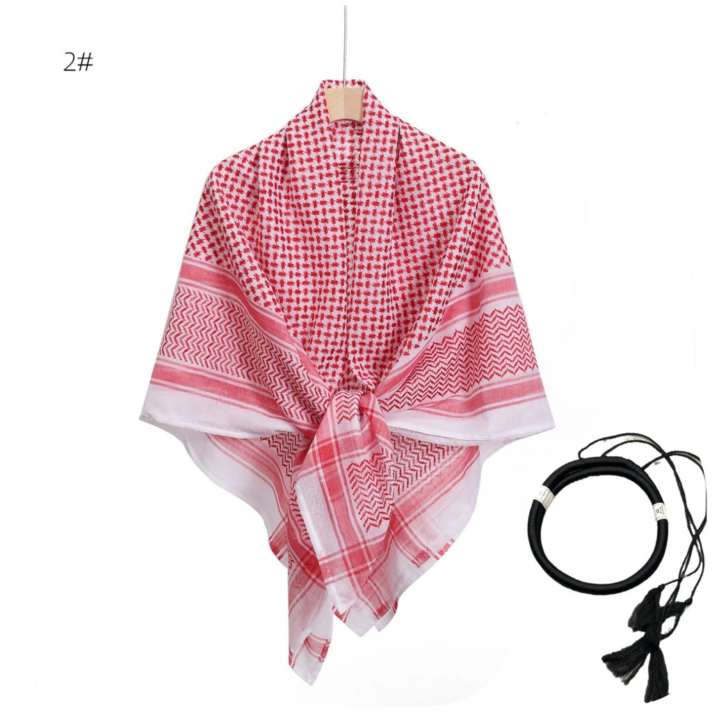 Arab Shemagh Muslim Keffiyeh Head Wrap Tactical Desert Head Neck Scarf Military Shawl Arabic Scarf Headwear with Agal Rope