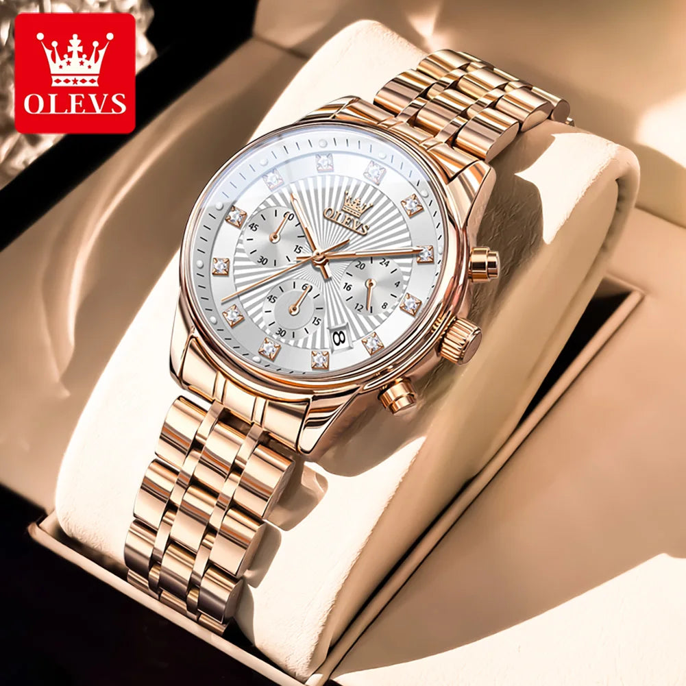 OLEVS 3669 Womens Watch Fashion Brand Waterproof Luminous Multifunctional Chronograph Quartz Watch Date Ladies Watches With Box