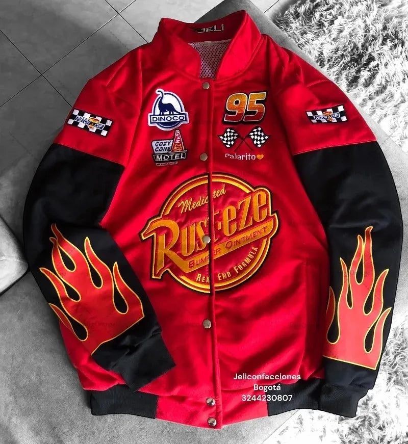 Y2K New American Fashion Letter Embroidery Oversized Red Spliced jacket Men Harajuku Casual Button Racing Baseball Uniform