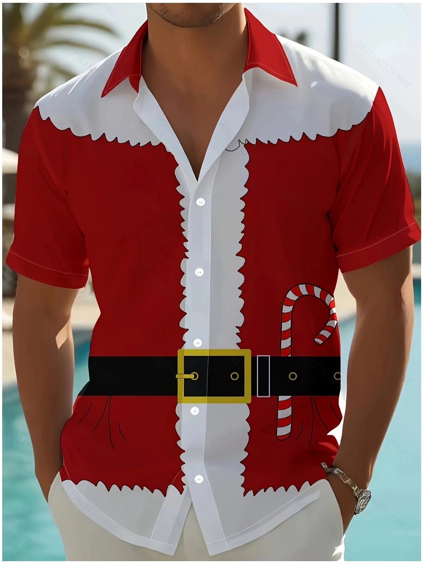 Men's Comic Christmas Graphic Hawaiian Shirt Men Women Fashion Santa Claus Shirt Short Sleeve Blouse Festive Holiday Clothing