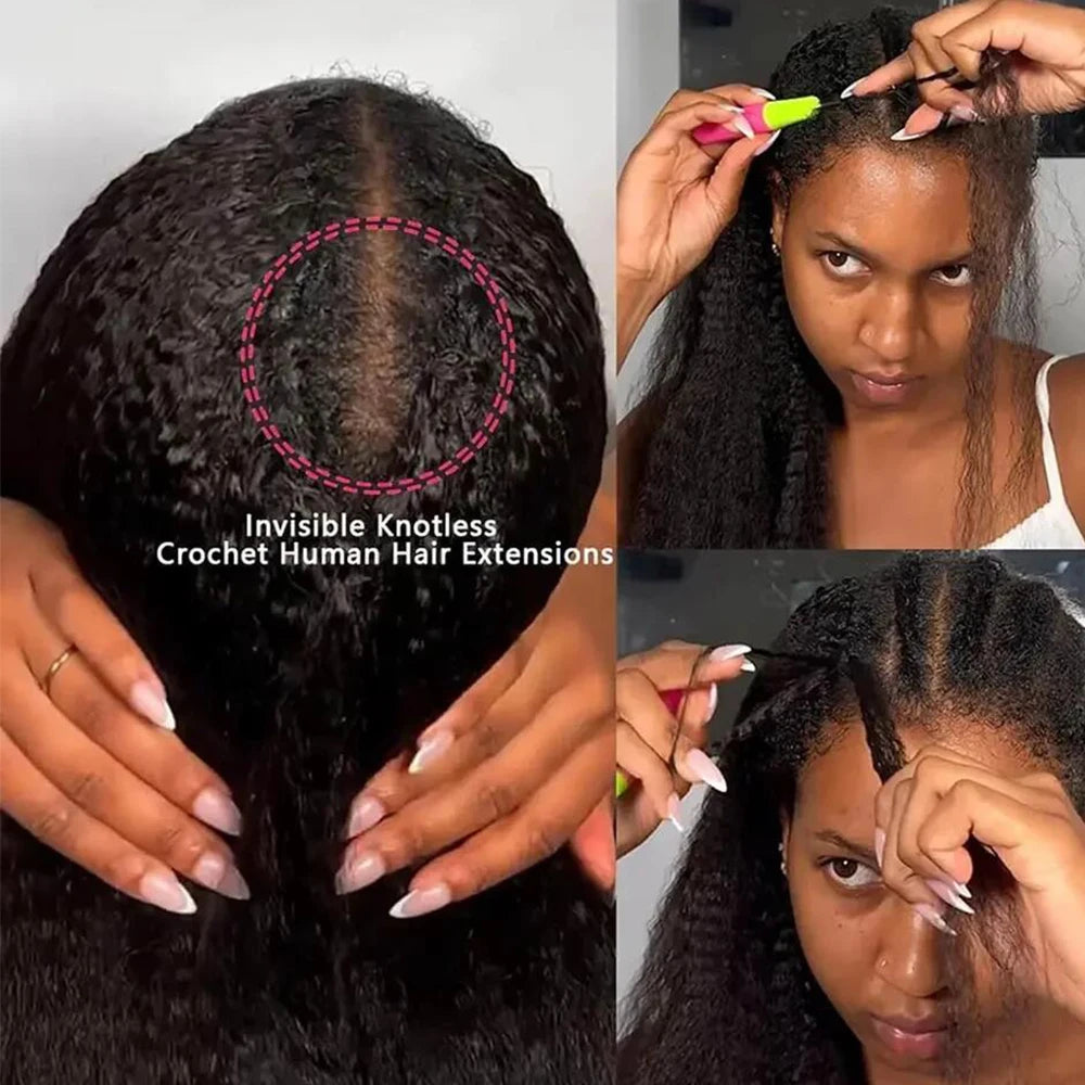 Kinky Straight Crochet Human Hair Pre Separated Knotless Reusable Feather Crochet Human Hair Bundles Burmese Curly Crochet Hair
