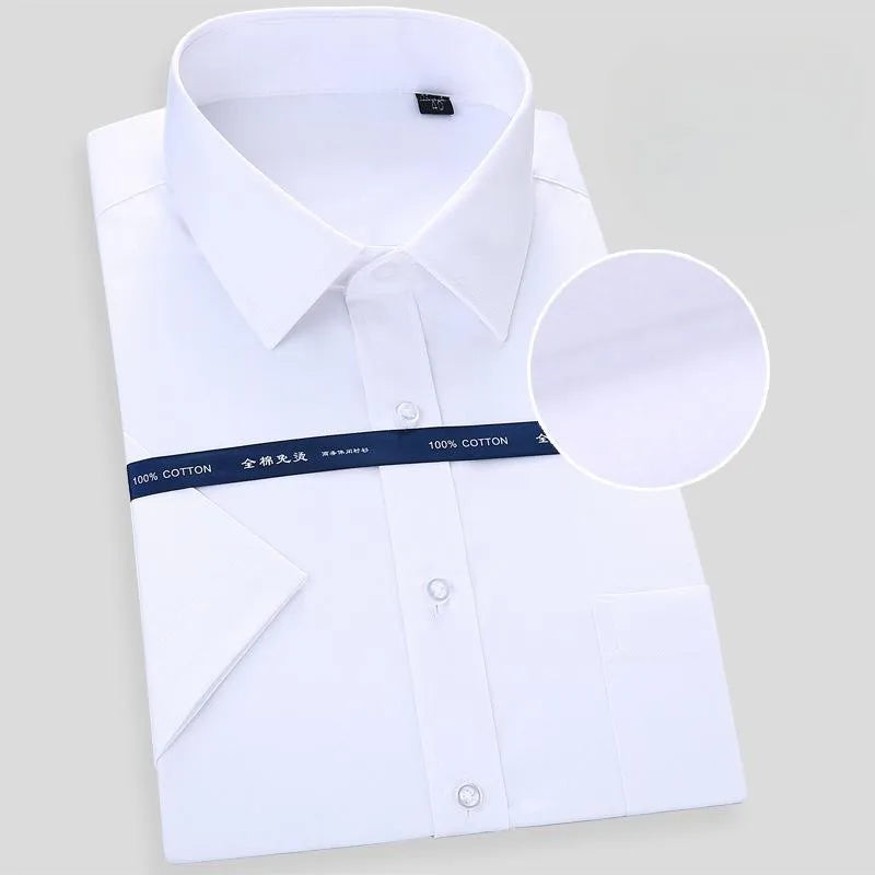 New Men's Fashion Pure Cotton Business Dress Shirts For Man Short Sleeved Shirt White Classic Social Casual Slim Fit Shirt 8XL
