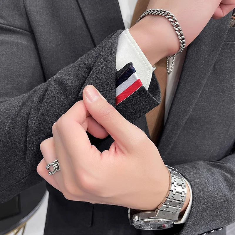 Blazer Vest Pants Men's Navy Blue Suit Set Slim Fit Blazer Vest Pants Formal Outfit for Business Wedding Office Groom Party
