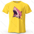 Pink Shark Cartoon Image Printed Men's T-Shirt 100% Cotton Oversized Marine Life Graphic Tees for Women Tops Tees Streetwear