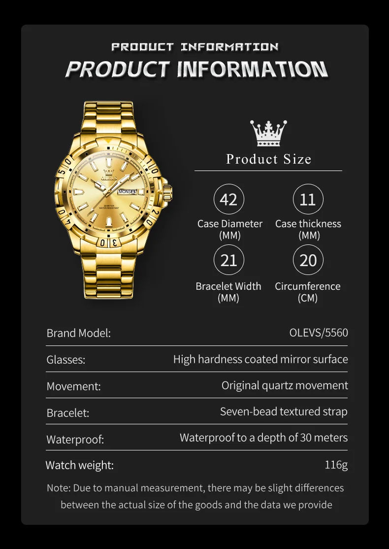 OLEVS 5560 Luxury Brand Man Quartz Watch Waterproof Stainless Steel Strap Watches for Men Dual Calendar Business Men Wristwatch