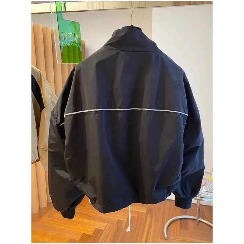 Zipper Design Niche Loose Casual Stand Collar Windbreaker Jacket Spring and Autumn Short Jacket Jacket Top