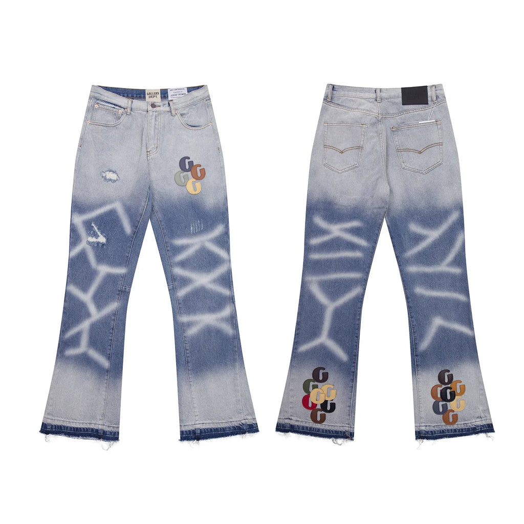 Denim Bell-bottoms Washed And Worn Patchwork Jeans