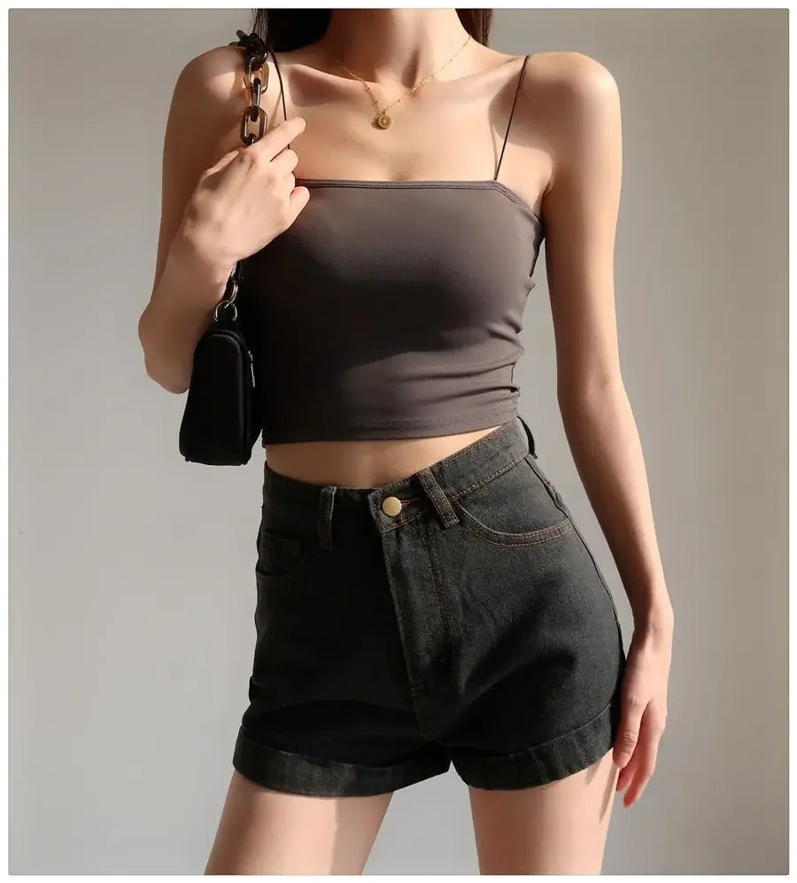 Basic Denim Shorts Women Sexy Skinny Vintage All-match High Waist Fashion Casual Streetwear Summer Chic Pure Temperament Females