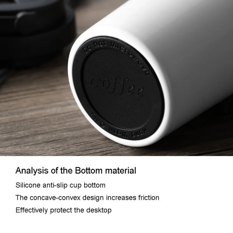 New American Simple Coffee Cup Portable Office Large-capacity Double-layer Vacuum Thermos Cup with Rope Seamless Lined Mug