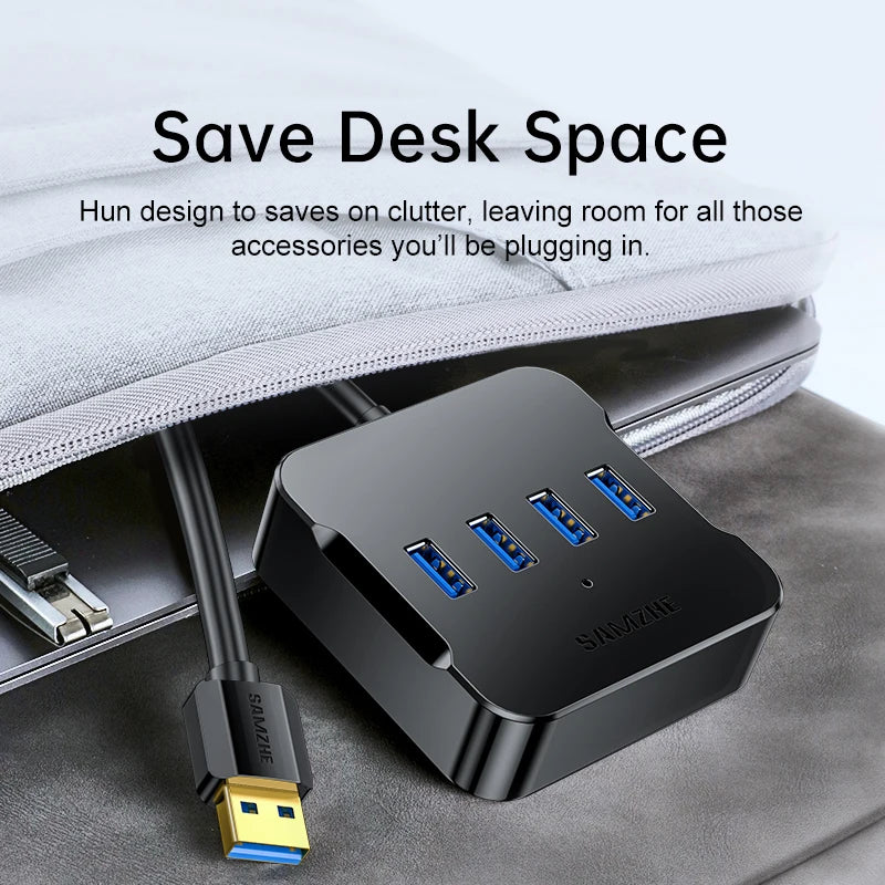 SAMZHE USB Hub 4 Ports Multiple USB 3.0 Hub Quick Sync USB Splitter for Laptop Extender for A Port Laptop PC Desktop and More