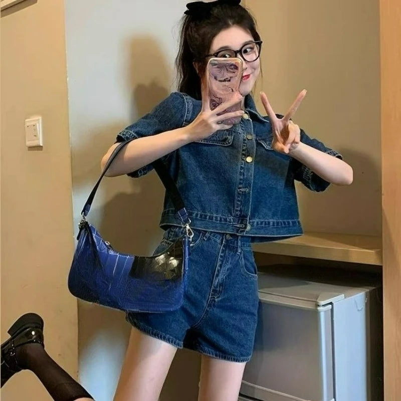 Denim Suit Women's Summer Small Sweet Cool Babes Foreign Style High-end Shorts Two-piece Suit Outside Niche Yet Refined in Style